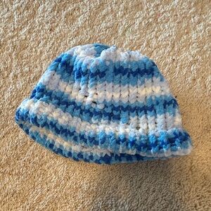 Blue and White Kids Knitted Beanie
